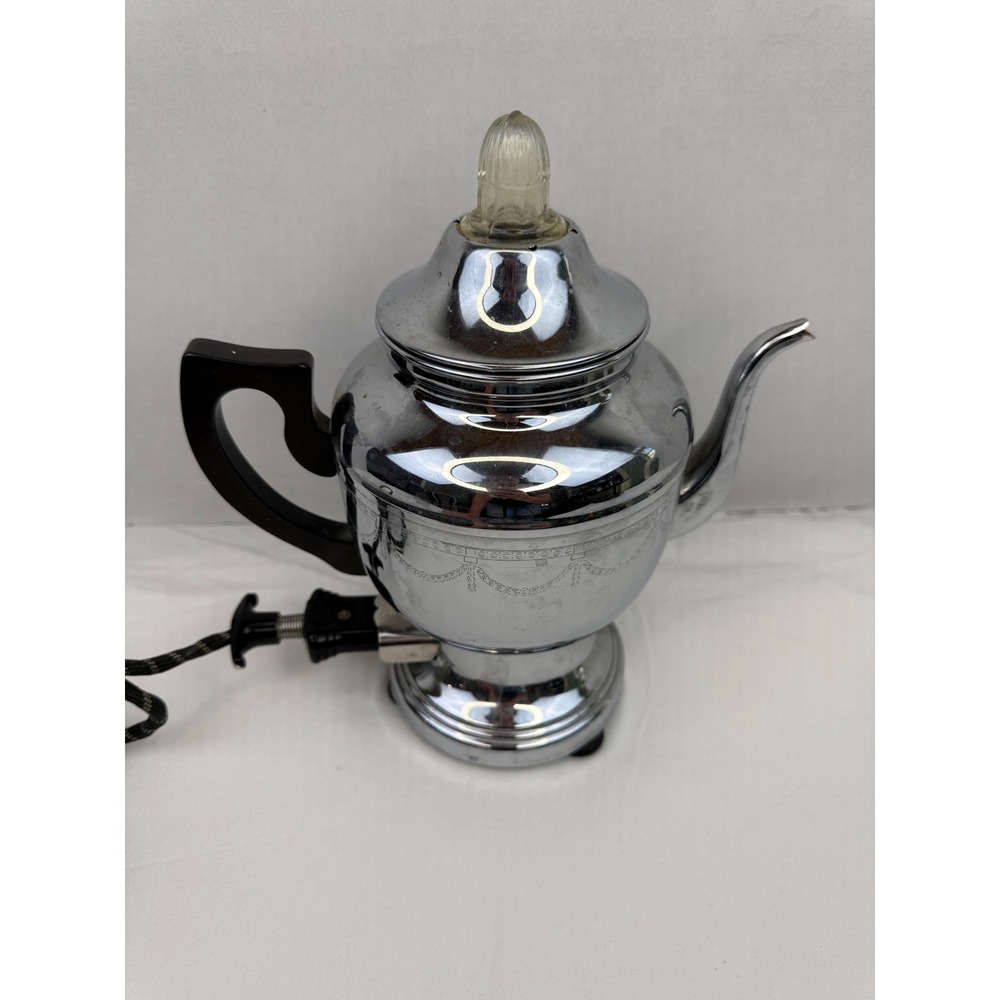 Vintage Faberware Electric Coffee Percolator #201 Etched Laurel Wreath Bakelite - Picture 2 of 9